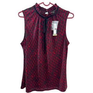 NWT Worthington Cherry Cordial Astor Bow‎ Tie Mock Neck Blouse Size Large